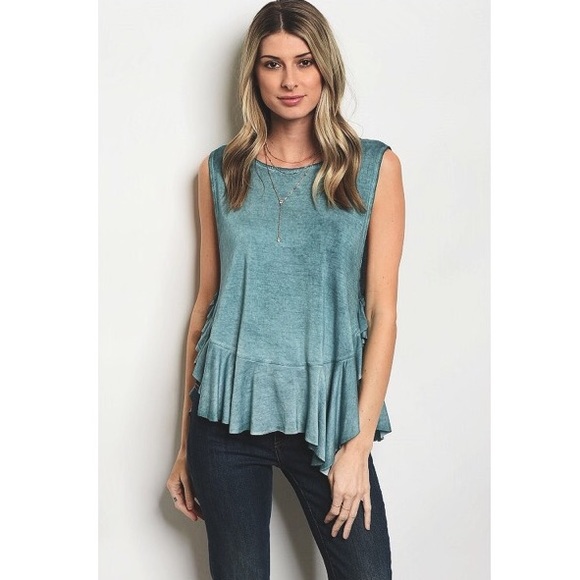 Jade Extra Soft Mineral Wash Ruffle Hem Tank Top - Picture 2 of 4